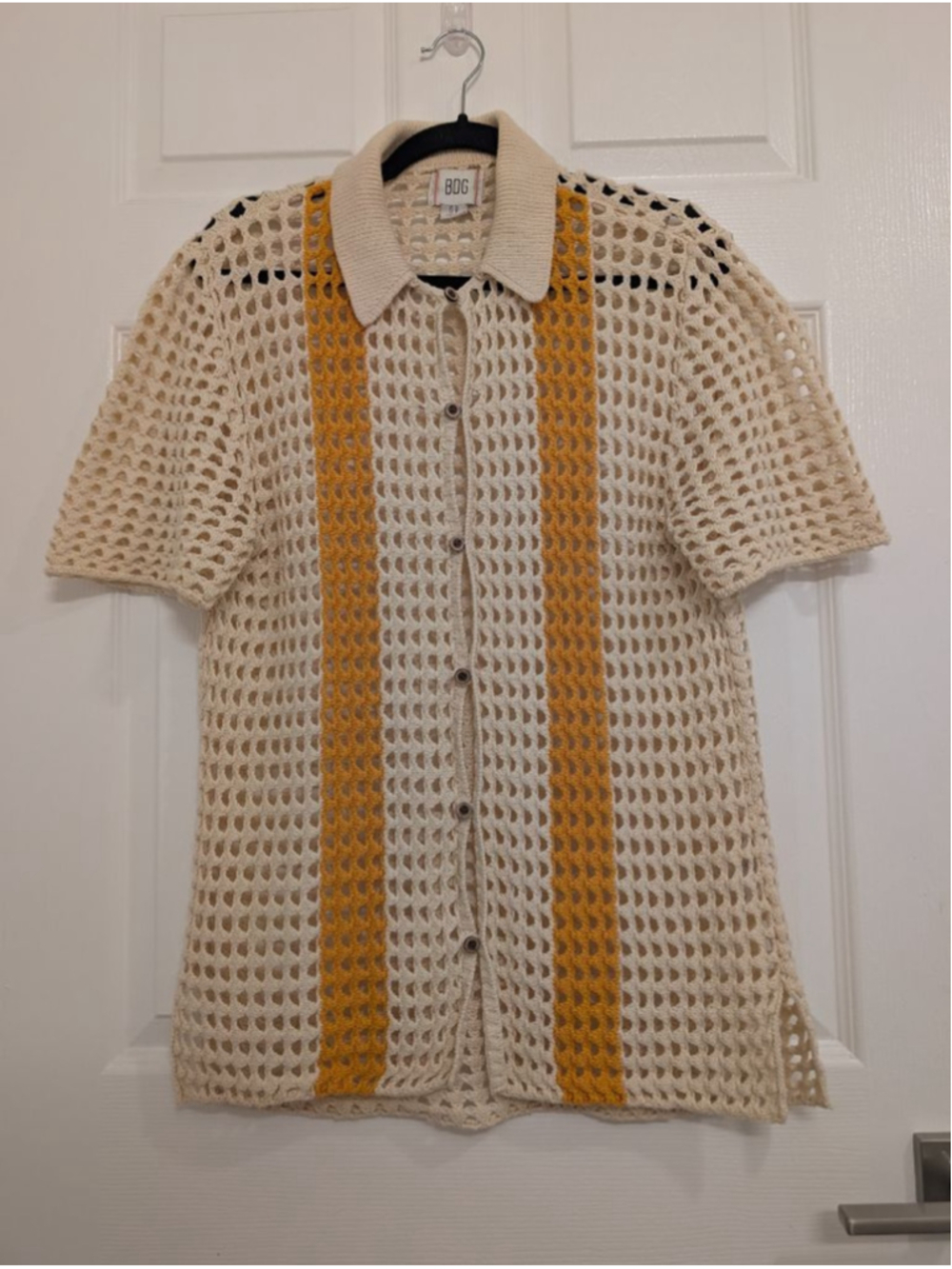 BDG Urban Outfitters Crochet Open Knit Resort Wear Collared Polo Shirt Boyfriend - Picture 2 of 8